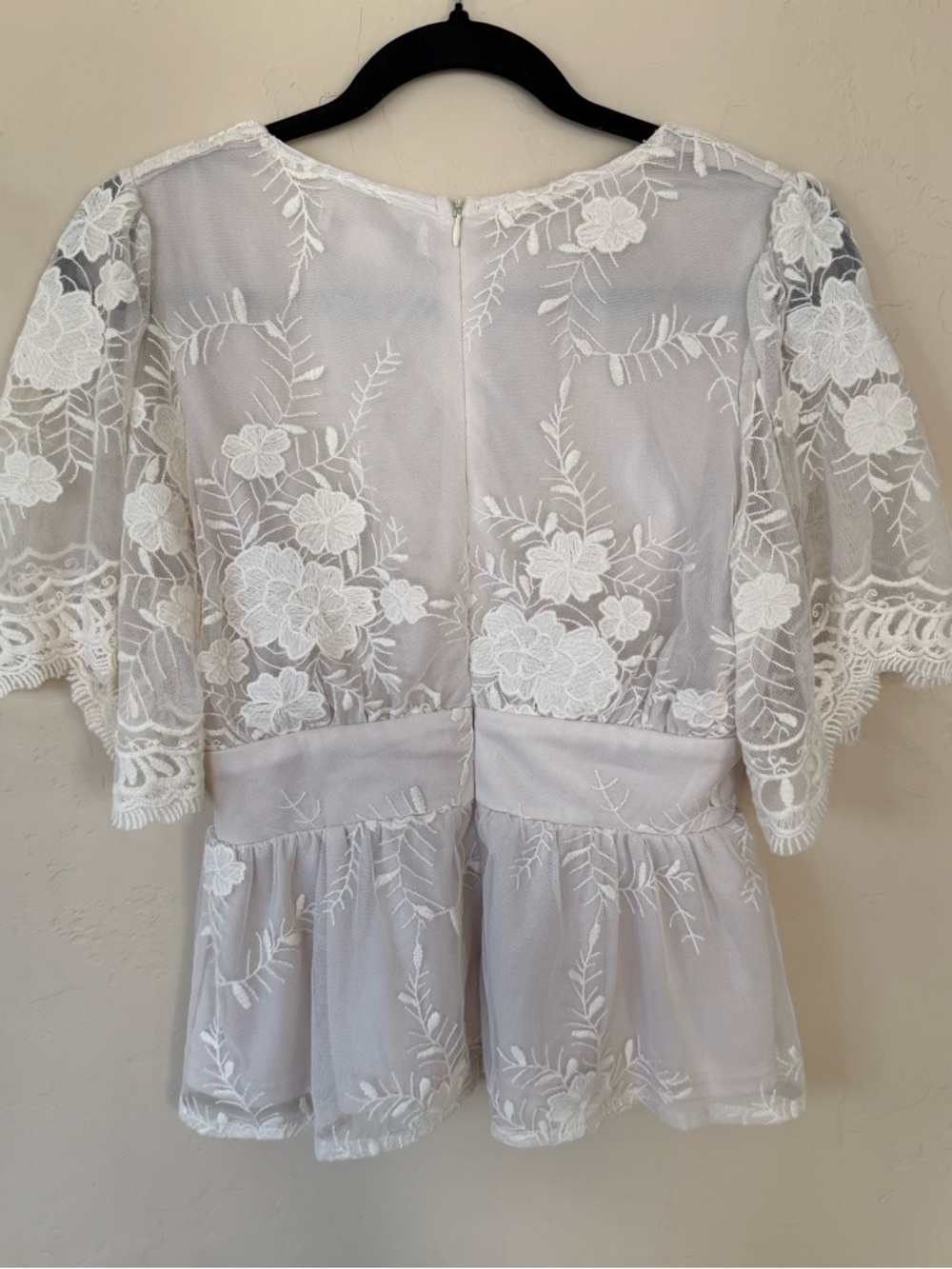 A Calin Lace Peplum Top Boho Cottagecore Sheer Floral Romantic Blouse - Picture 7 of 9